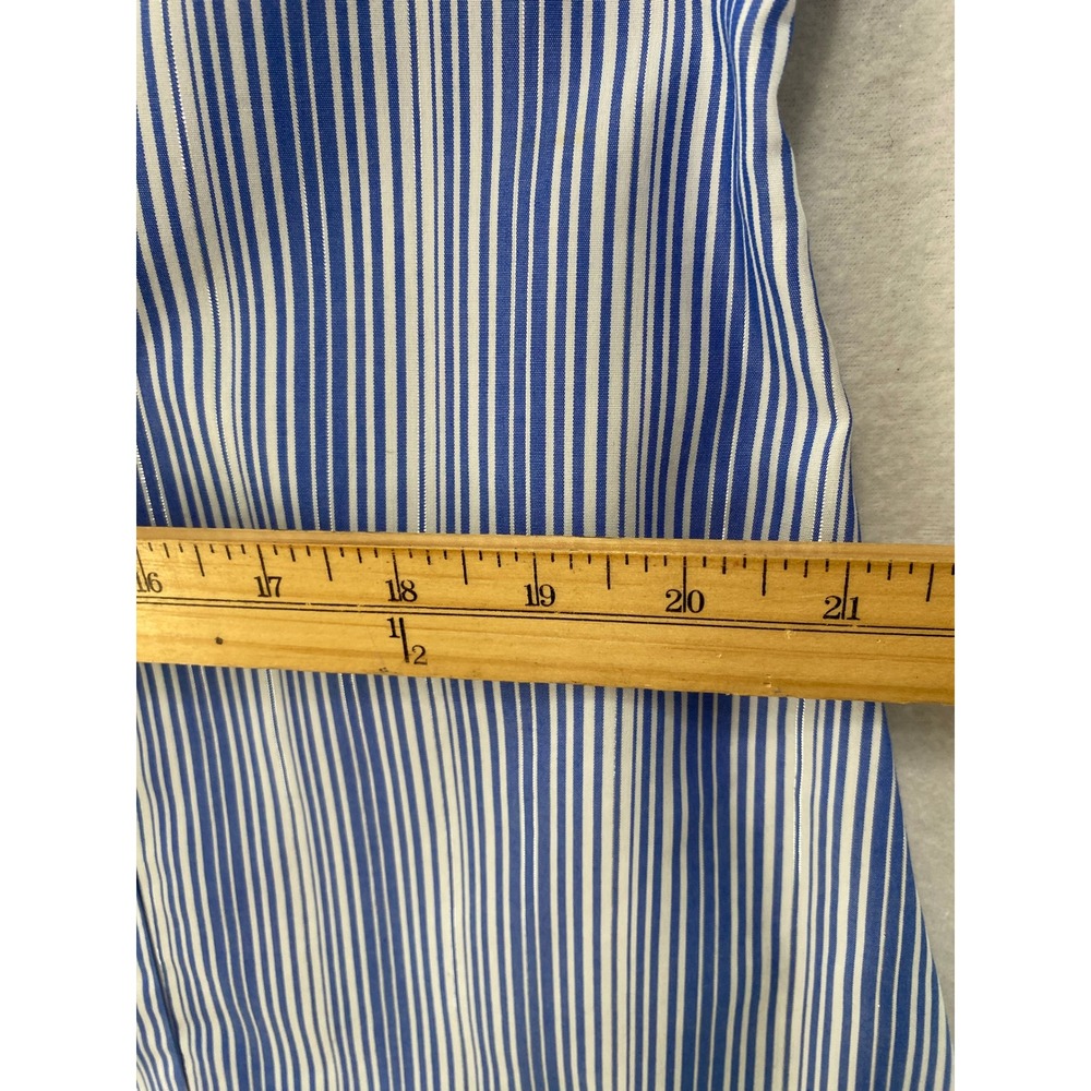 Chicos Button Down Shirt Womens 2 Large Blue Striped No-Iron 3/4 Sleeve Metallic - Picture 7 of 10